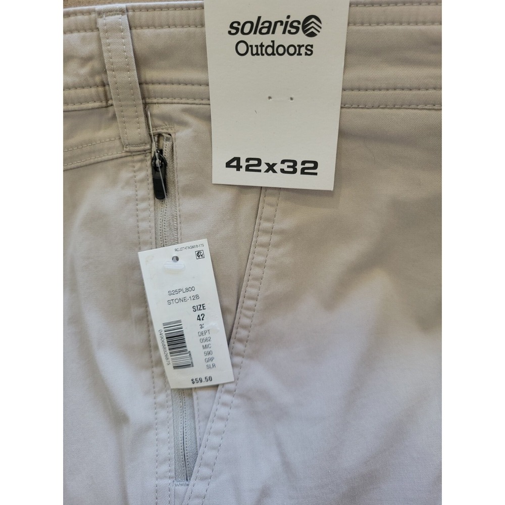 NWT Solaris Men's 42X32 Stretch STONE Biege Performance Chino Casual Pants